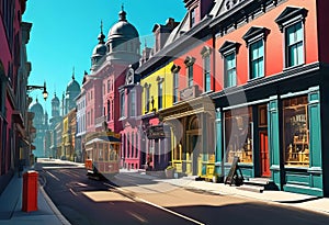 Vector illustration of old streets, beautiful city landmarks of the Victorian era, isolated on a white background