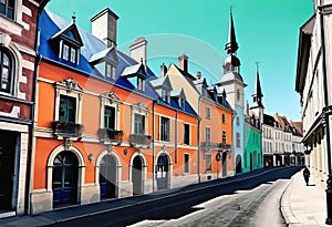 Vector illustration of old streets, beautiful city landmarks of the Victorian era, isolated on a white background