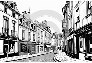 Vector illustration of old streets, beautiful city landmarks of the Victorian era, isolated on a white background