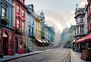 Vector illustration of old streets, beautiful city landmarks of the Victorian era, isolated on a white background