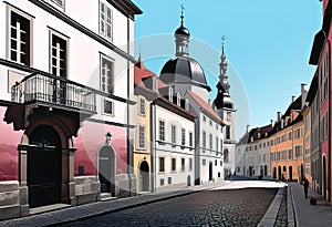 Vector illustration of old streets, beautiful city landmarks of the Victorian era, isolated on a white background