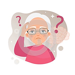 Vector illustration of an old woman with Alzheimer`s disease.