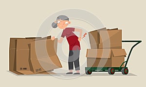Vector illustration of an old woman working as waste picker in Hong Kong