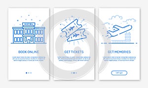 Vector Illustration of onboarding app screens and web concept design team for mobile apps in flat line style.