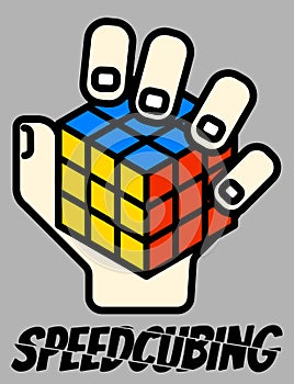 Vector illustration One-Handed Rubik`s Cube Speedsolving logo