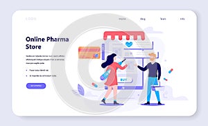 Vector illustration of online pharmacy store. Medicines online