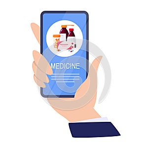 Vector illustration of online pharmacy store. Medicines online