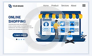 Vector illustration of Online shopping concept. A man buy product in online store. Modern flat web landing page template design