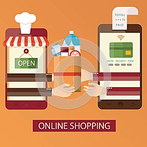 Vector illustration of online shopping, online food delivery