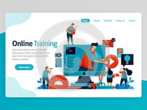 Vector illustration for online training landing page. Web and learning apps. Modern education, distance learning and elearning. photo