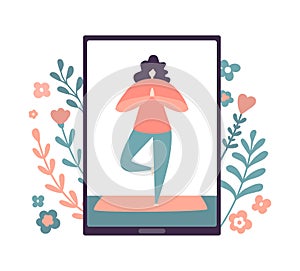 Vector illustration Online yoga.