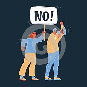 Vector illustration oof furious people protesting on dark background.