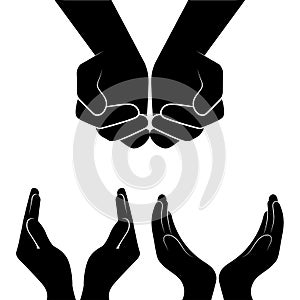 Open hands silhouette on white