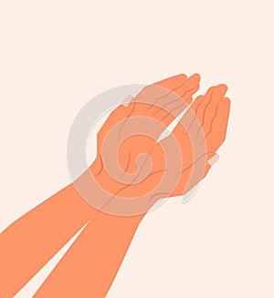 Vector illustration of opening empty handful for help on top view