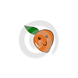 Vector illustration of orange with smile, doodle style. Hand drawn icon and symbol for print on menu, sticker, textile
