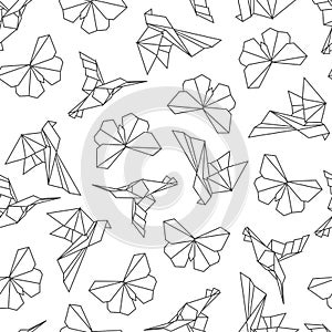 Vector illustration of origami birds seamless pattern