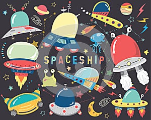 Outer space- Cute Spaceship Elements