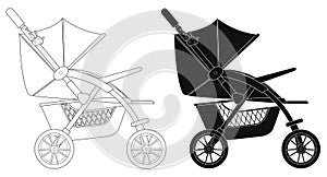 Vector illustration outline of baby carriage