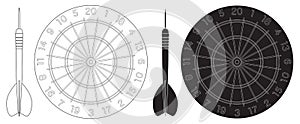 Vector illustration outline of dart and dartboard