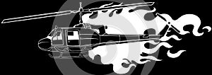 vector illustration of outline Helicopter in white line on black background