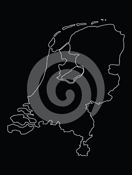 Outline Map of Netherlands on black background