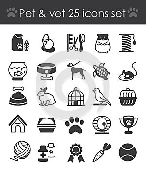 Vector illustration of outline web icon set - pet, vet, pet shop, animals and all stuff types of pets on white