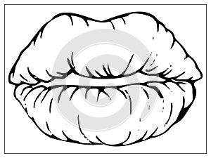 Vector illustration with outlines of Lips kiss. Cool sexy kissed. For web design, logo, icon, app, UI. Cartoon style