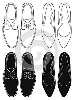 Vector illustration outlines of men`s and women`s dress shoes