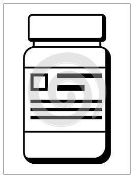 Vector illustration with outlines of plastic jar for tablets. For web, logo, app, UI. Isolated