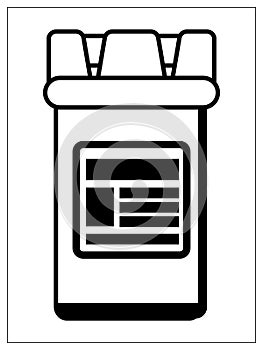 Vector illustration with outlines of plastic jar for tablets. For web, logo, app, UI. Isolated