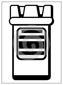 Vector illustration with outlines of plastic jar for tablets. For web, logo, app, UI. Isolated