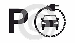 Vector illustration, P-sign, electric car reload.