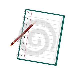 Vector illustration of a page of open lined spiral notebook diary and pen. Journaling for mental health stress management business