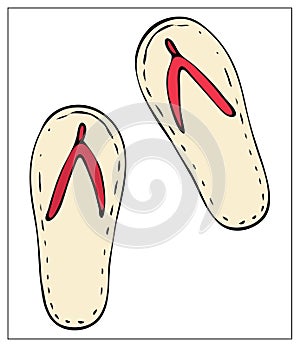 Vector illustration with a pair of beach sandals, flip-flop. For web, logo, icon, app, UI. Isolated. Cartoon style