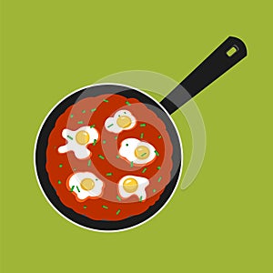 Vector Illustration of pan with Shakshouka.