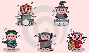 Vector illustration of Panda Halloween music band