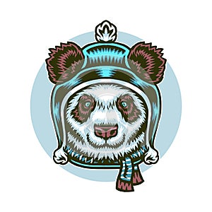 Vector illustration of panda winter