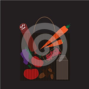Vector illustration of a paper bag full of groceries