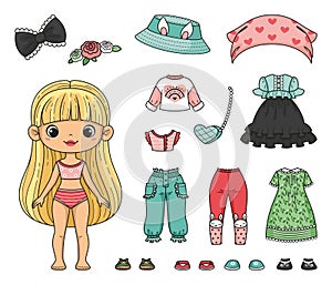 Vector illustration of paper doll with clothes