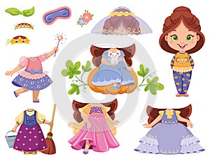 Vector illustration of paper doll princess Cinderella with clothes