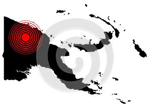 Vector illustration of Papua New Guinea map with epicentre of the earthquake