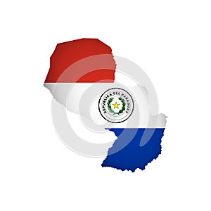 Vector illustration with Paraguay national flag with shape of map simplified. Volume shadow on the map