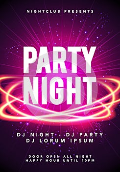 Vector Illustration party night dance music poster template. Electro style concert disco club festival event flyer invitation