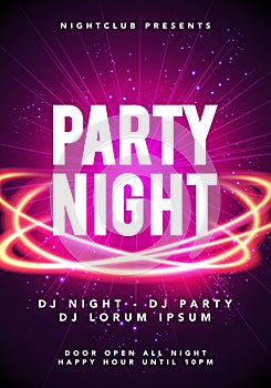 Vector Illustration party night dance music poster template. Electro style concert disco club festival event flyer invitation photo