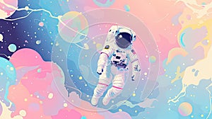 Vector illustration pastel color of space Astronauts and galaxy background