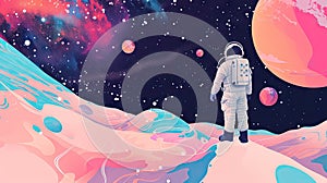 Vector illustration pastel color of space Astronauts and galaxy background