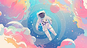 Vector illustration pastel color of space Astronauts and galaxy background