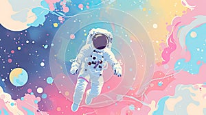 Vector illustration pastel color of space Astronauts and galaxy background