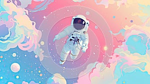 Vector illustration pastel color of space Astronauts and galaxy background