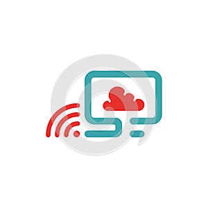 Vector illustration of PC , wlan icon and cloud computing.